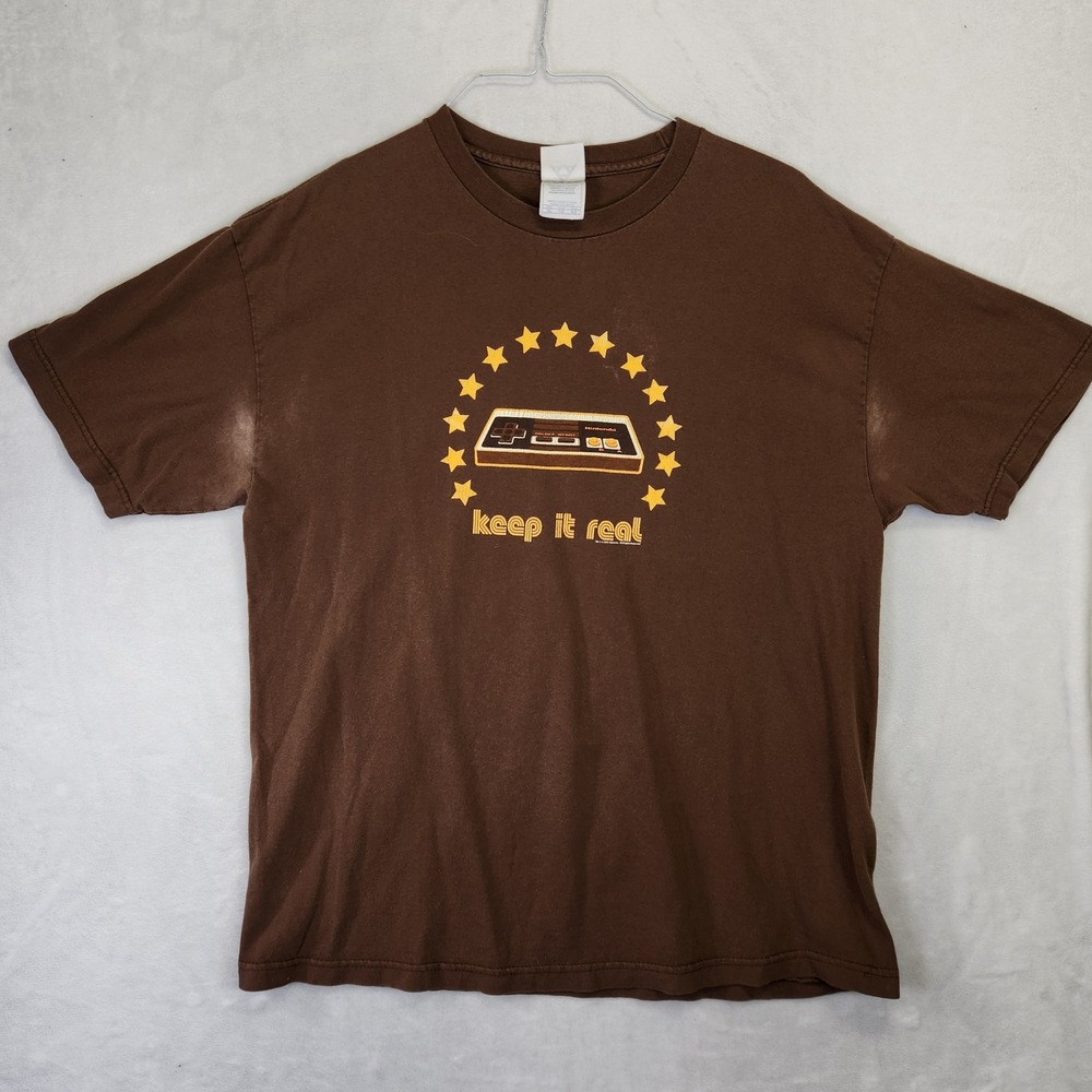 Vintage 2003 Nintendo NES Controller Keep It Real Graphic T-Shirt Brown‎ XL AAA